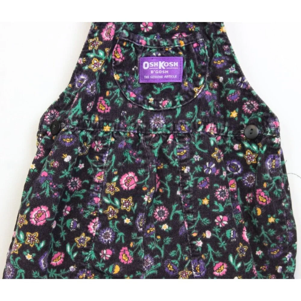 Vtg 1980s OshKosh B'Gosh Overalls Girls sz 18m Corduroy Floral Flowers Autumn